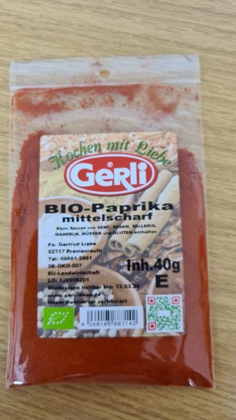 Bio Paprika mittelscharf Gerli Gewürze 40 g