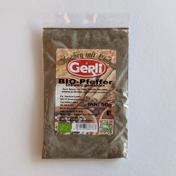 Bio Pfeffer schwarz gemahlen Gerli Gewürze 50g