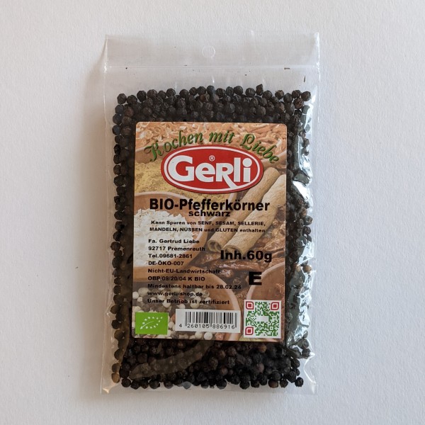 Bio Pfefferkörner schwarz Gerli Gewürze 60g